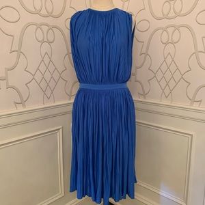 Tibi Blue Gathered Grecian Dress w/ Fitted Waist